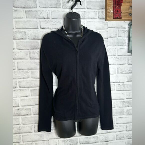 Max Studio Black Zip Up Hooded Sweatshirt Size Large - Picture 2 of 7